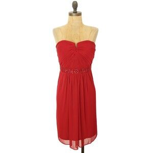 Adrianna Papell Sleeveless Embellished Belt Waist Dress 8 Red Mini B50